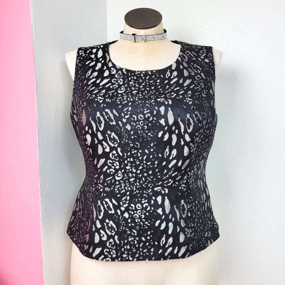 Vintage 90s Black & Silver Leopard Print Sleeveless Top - Picture 1 of 7